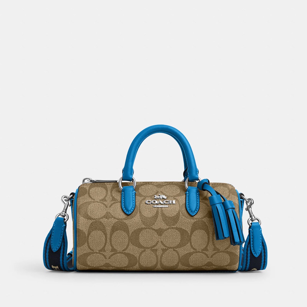 Nwt Coach Lacey Crossbody In Signature Canvas Beige/ Blue Leather